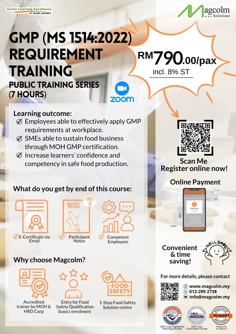 GMP (MS 1514:2022) Requirement Training Online Public